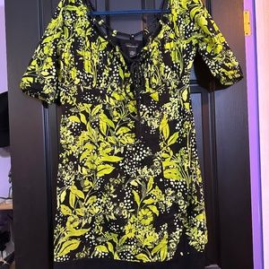 Moda International summer chic black with green floral lace trim cottage fairy L